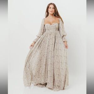 Delilah Elegant Long Sleeve Floral Dress with train